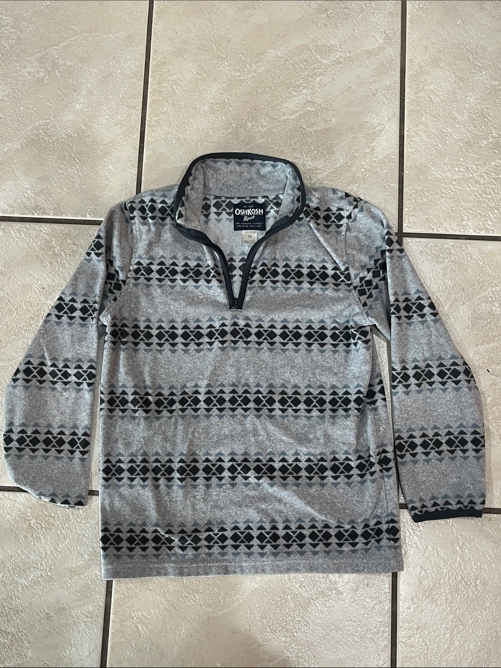 OshKosh B'gosh Gray and Black Patterned Quarter-Zip Sweater for boys.